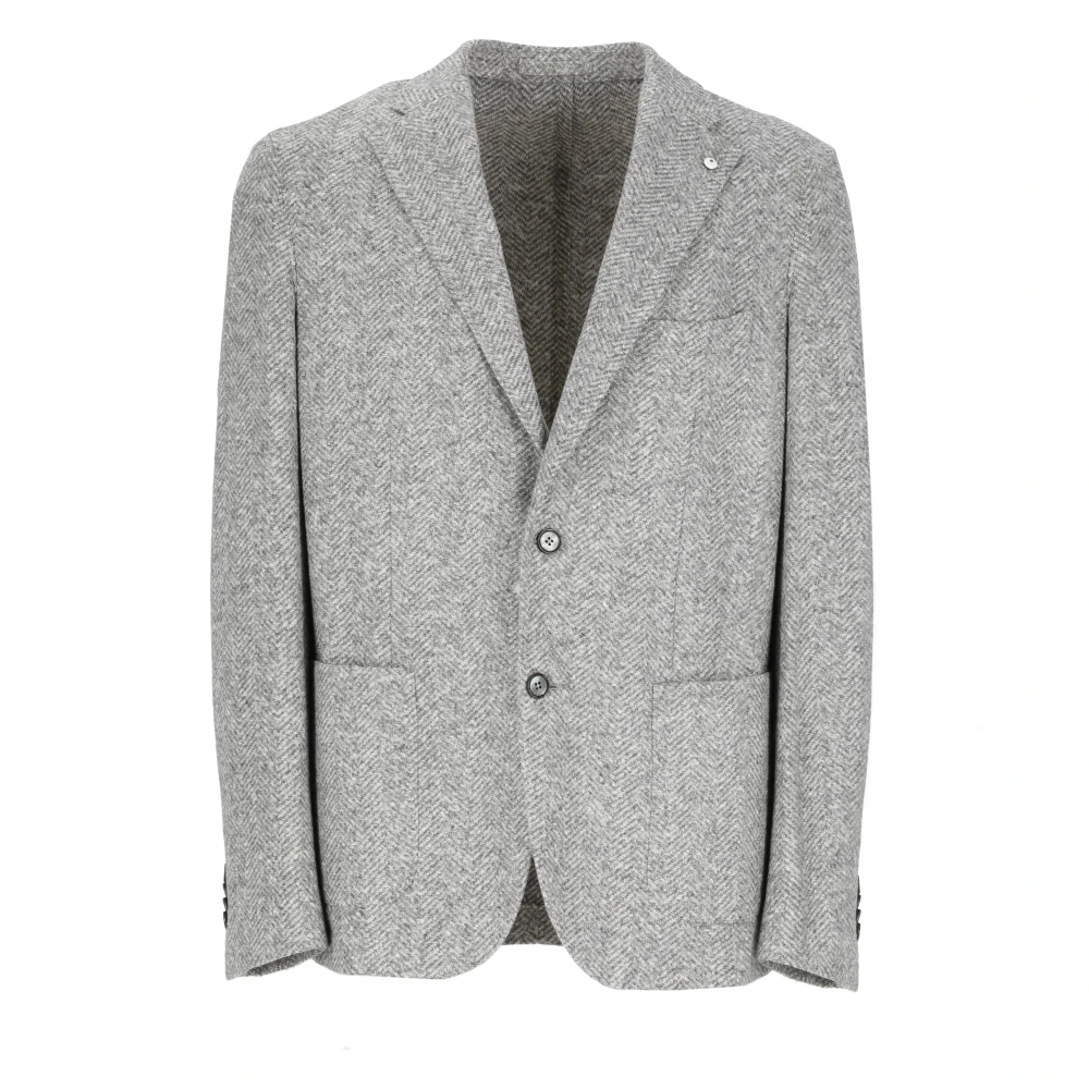 Lubiam Grijze Katoenblend Jas met Peak Revers Gray Heren