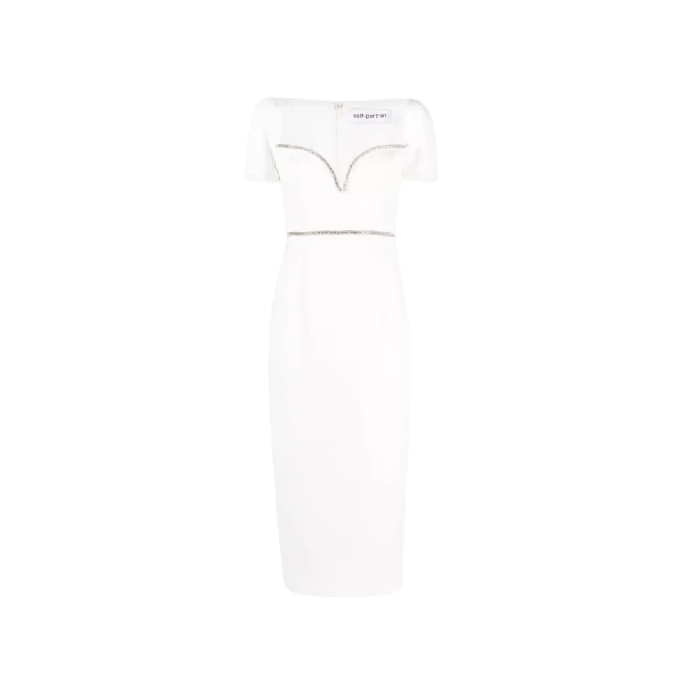 Self Portrait Witte Kristalversierde Midi Jurk White Dames