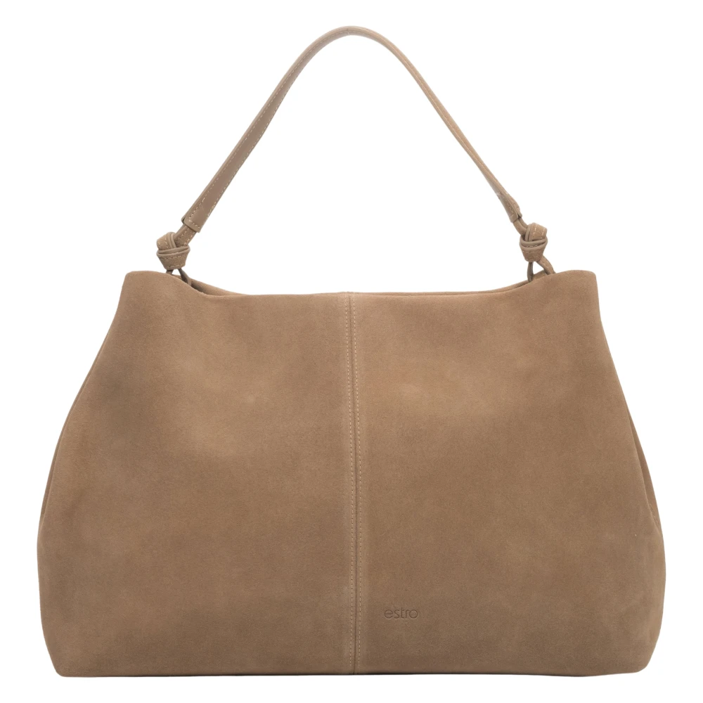 Estro Women's Beige Genuine Velour Shopper Bag