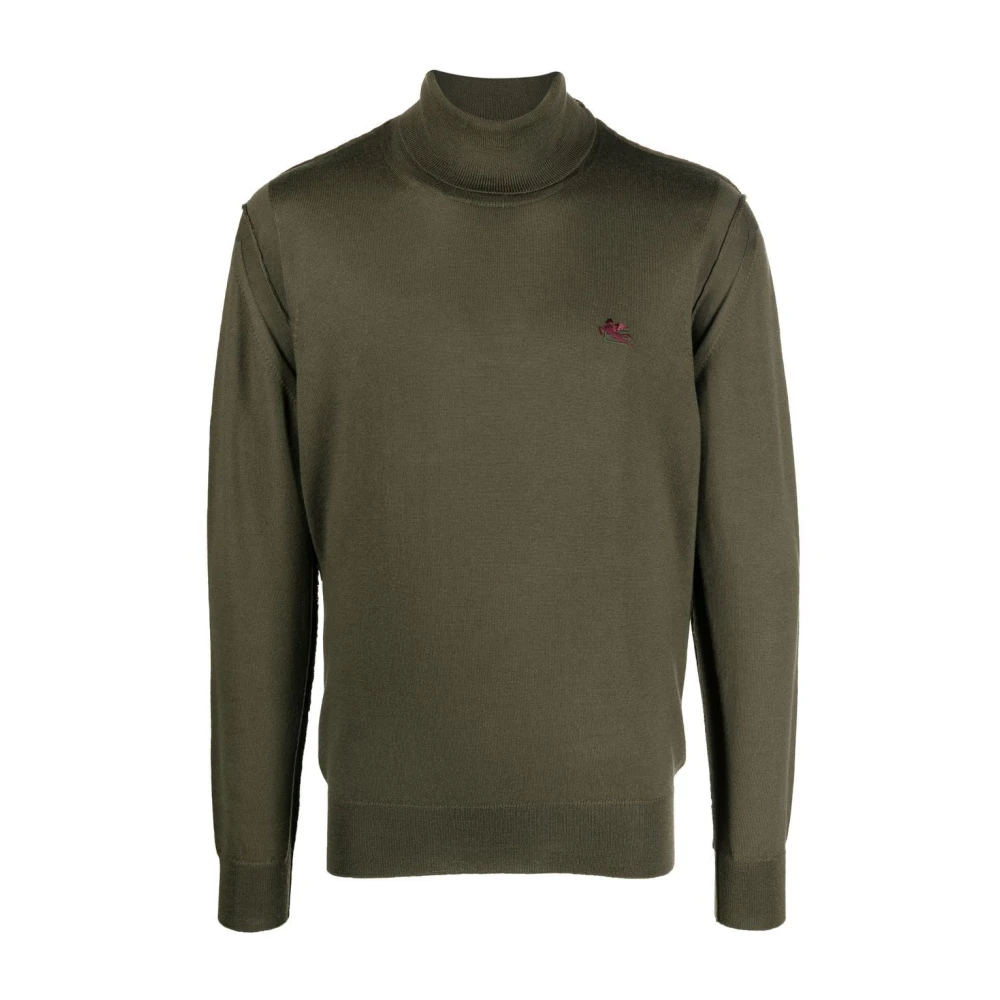 Etro Men's Green Turtlenecks, M, Wool Turtleneck Sweatshirt