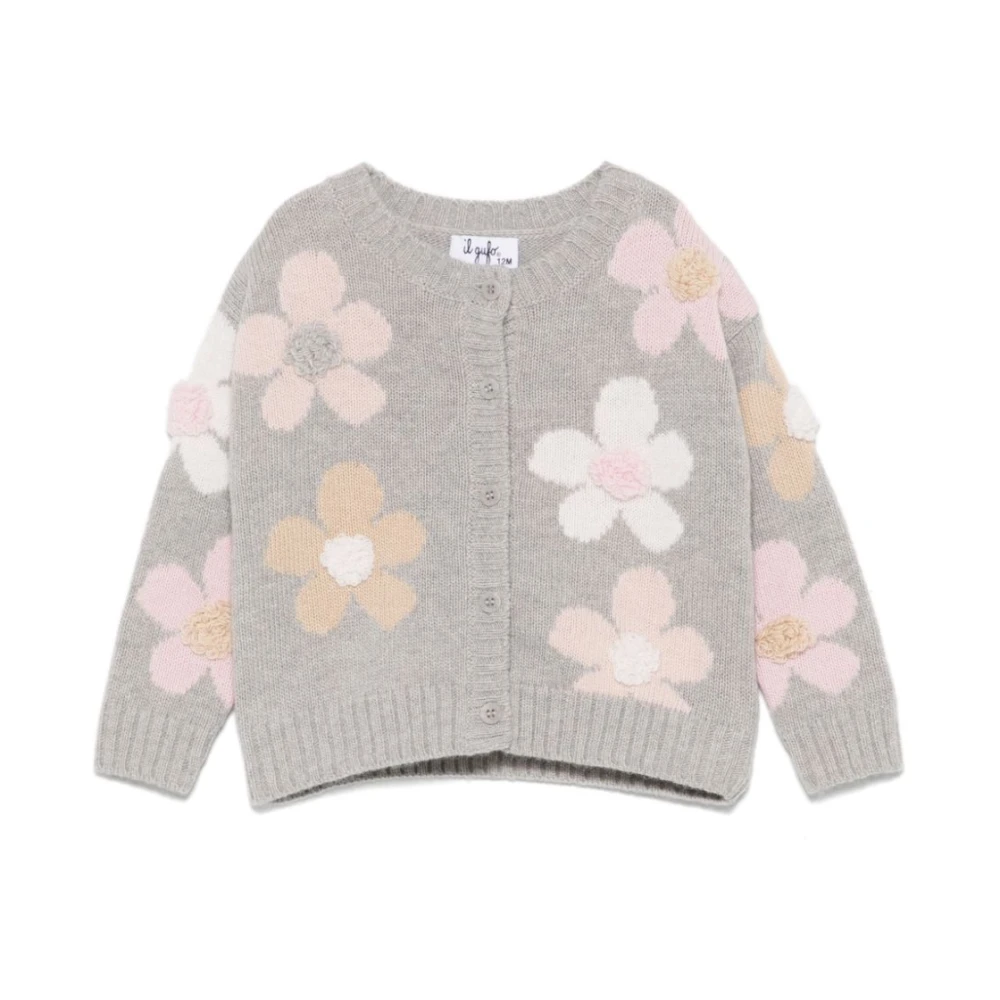 Il Gufo Blommig Intarsia Stickad Tröja Gray, Flicka