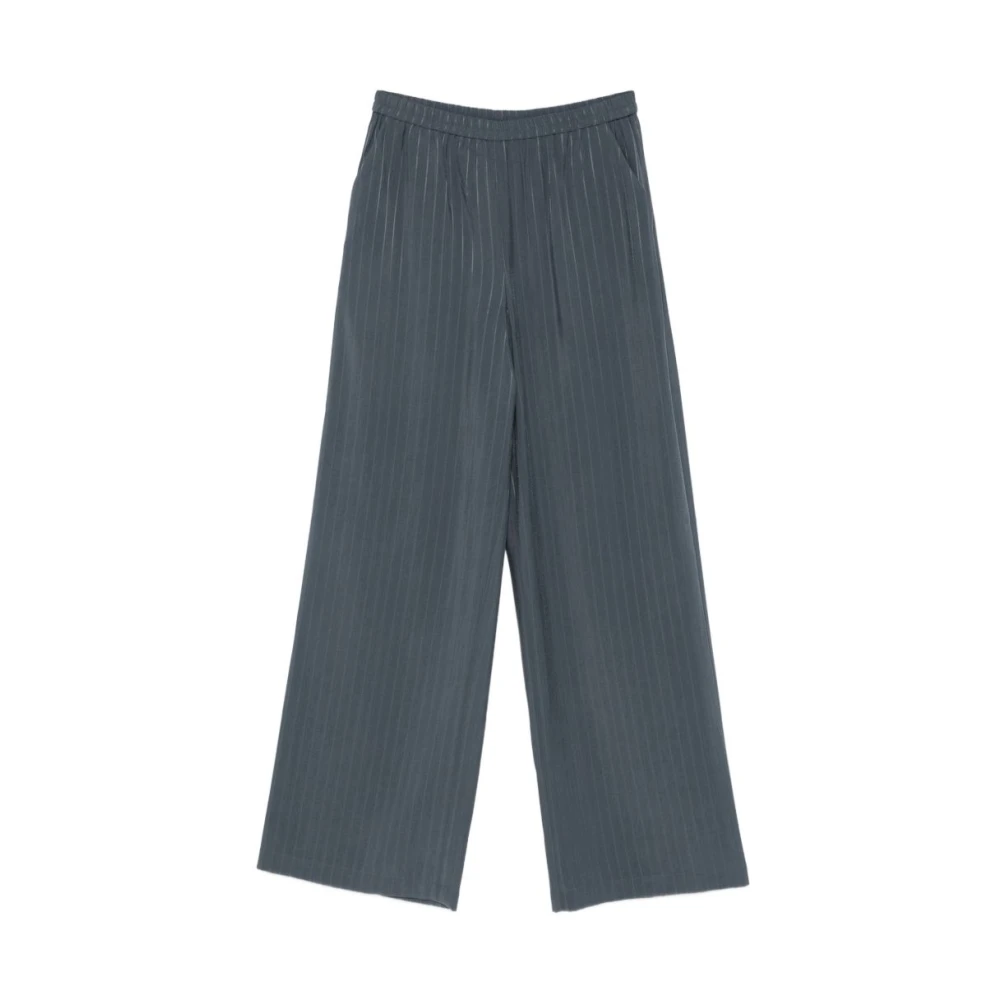 Emporio Armani Women's Gray Wide Trousers, 2XS, Striped Elasticated-Waist Wide Trousers