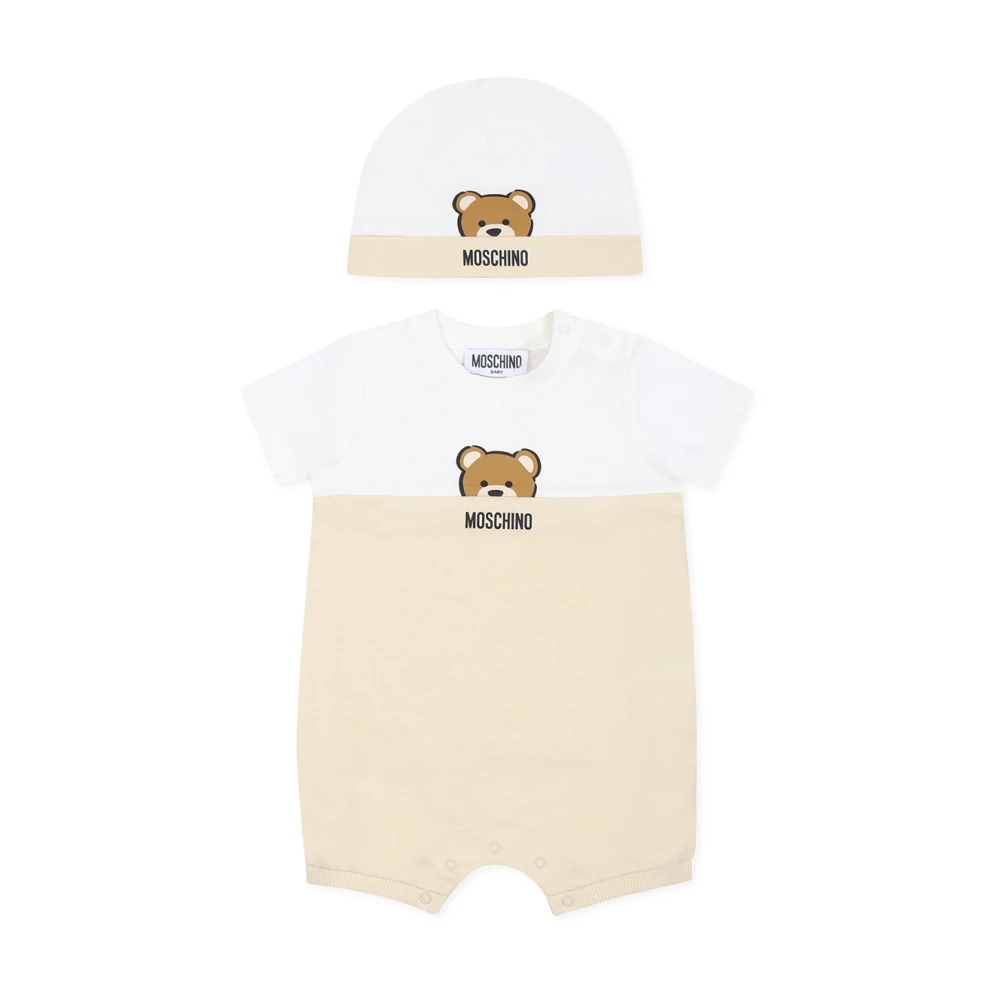 Moschino Unisex Beige Romper Set Met Teddy Bear