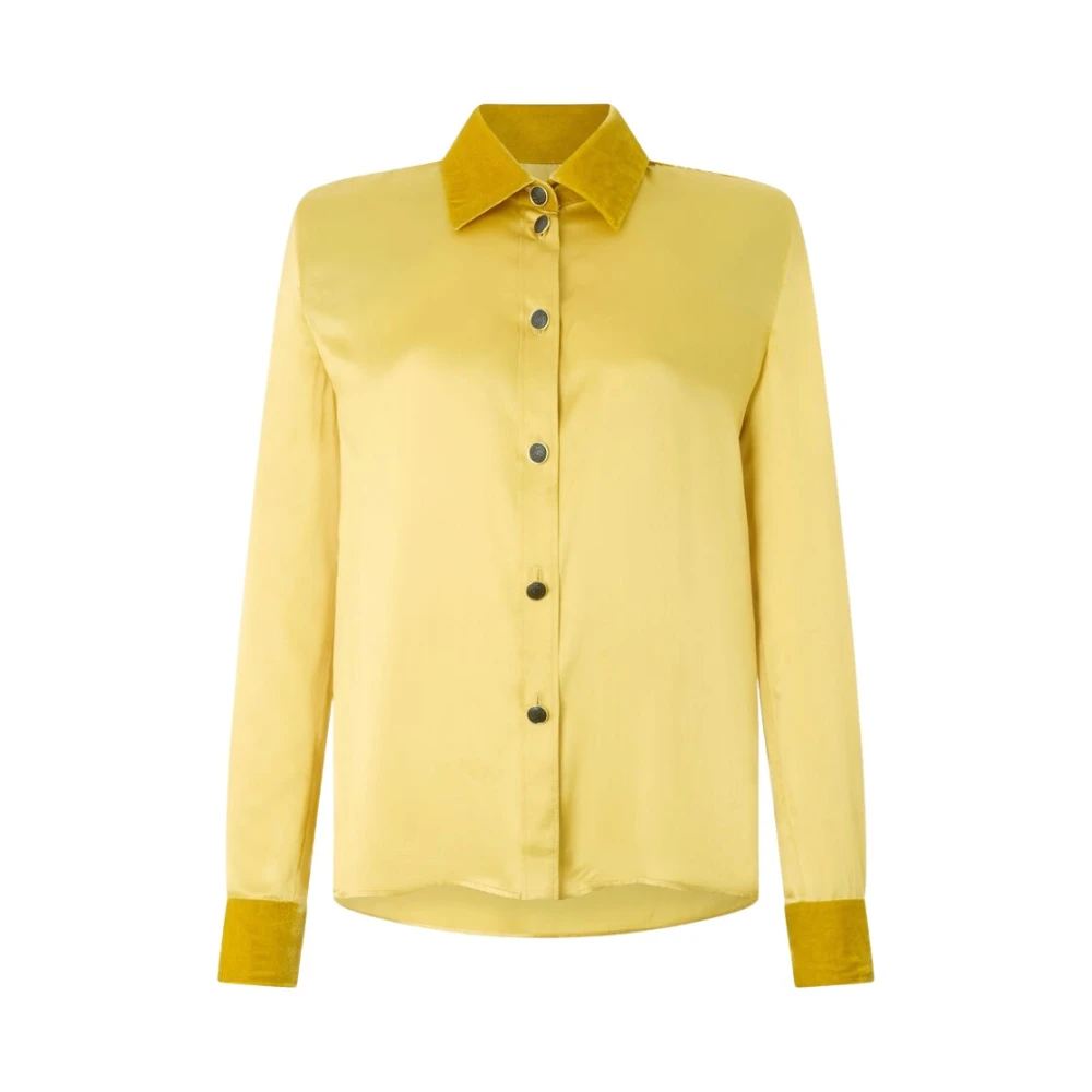 Roberto Cavalli Women's Yellow Shirts, L, Silk Shirt With Velvet Inserts
