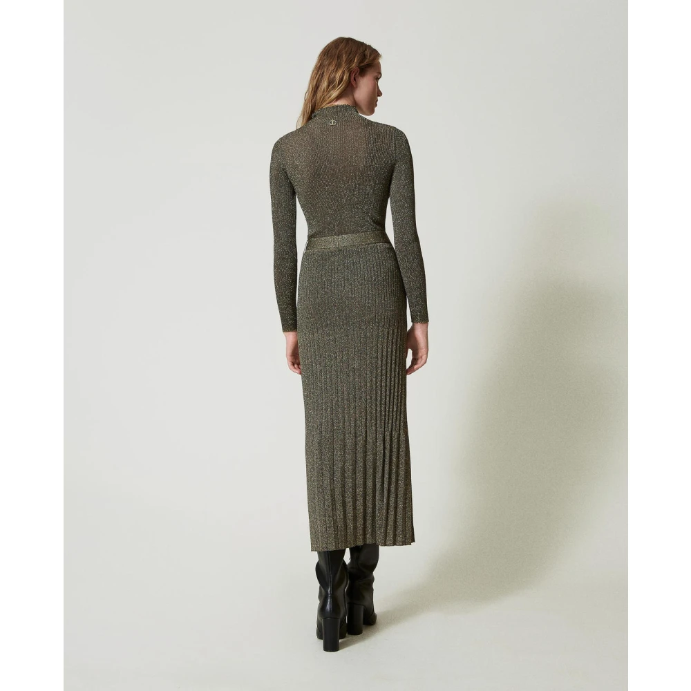 Twinset Geribbelde Lange Rok met Lurex Green Dames