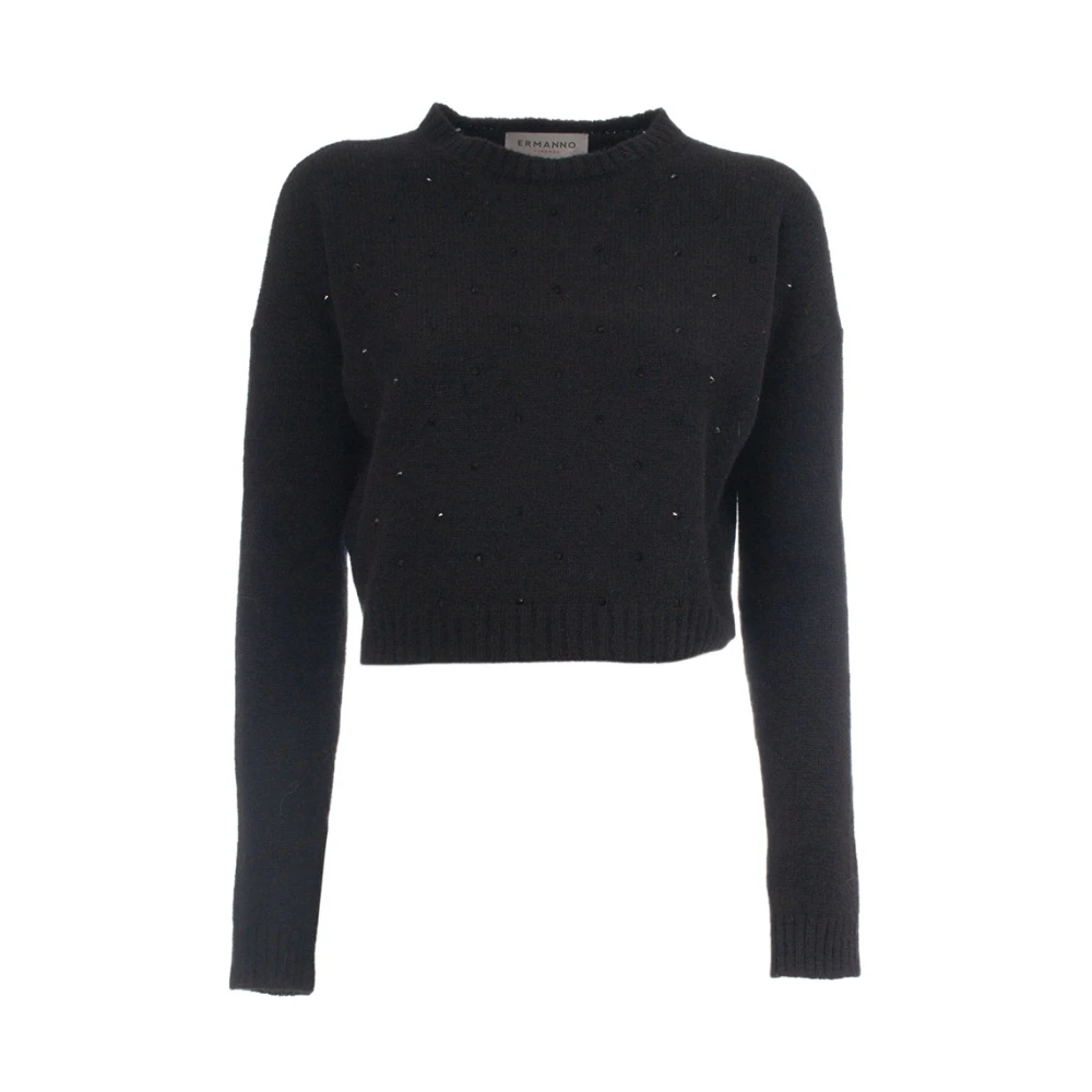 Ermanno Scervino Wollen en Kasjmier Trui met Kralen Details Black Dames