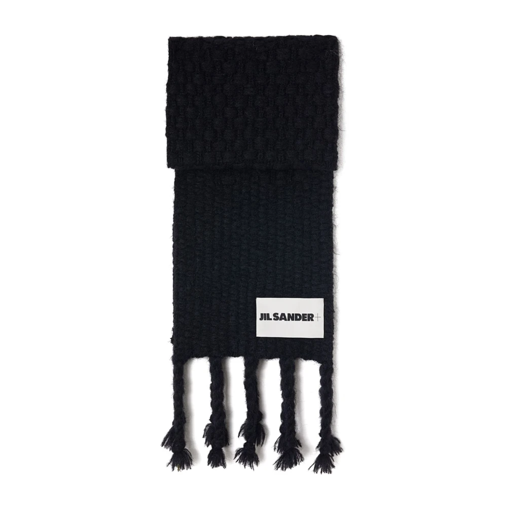 Jil Sander Zwart Gebreide Sjaal met Franjes Black Dames