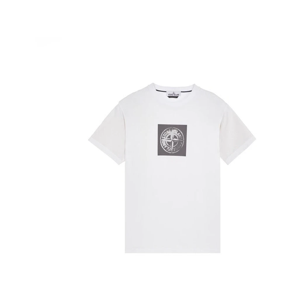 Stone Island Vit Bomull T-shirt med Tryck White, Herr