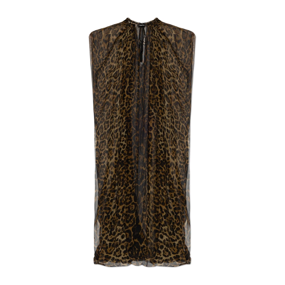 Tom Ford Luipaardprint Zijden Bruine Jurk Brown Dames