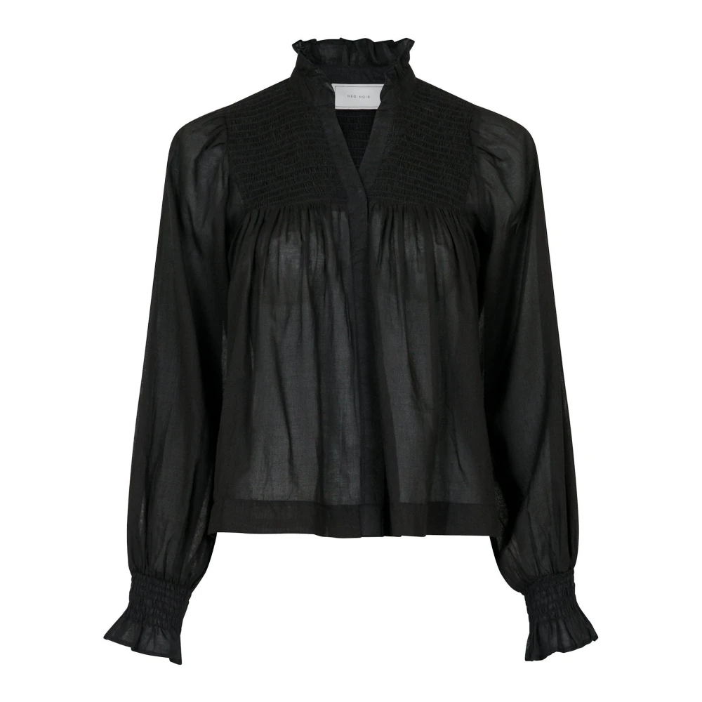 NEO NOIR Katoenen Voile Smok Blouse Black Dames