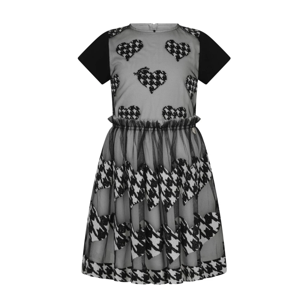 Simonetta Black Dresses, Female, 4 Y, Houndstooth Heart Embroidered Dress