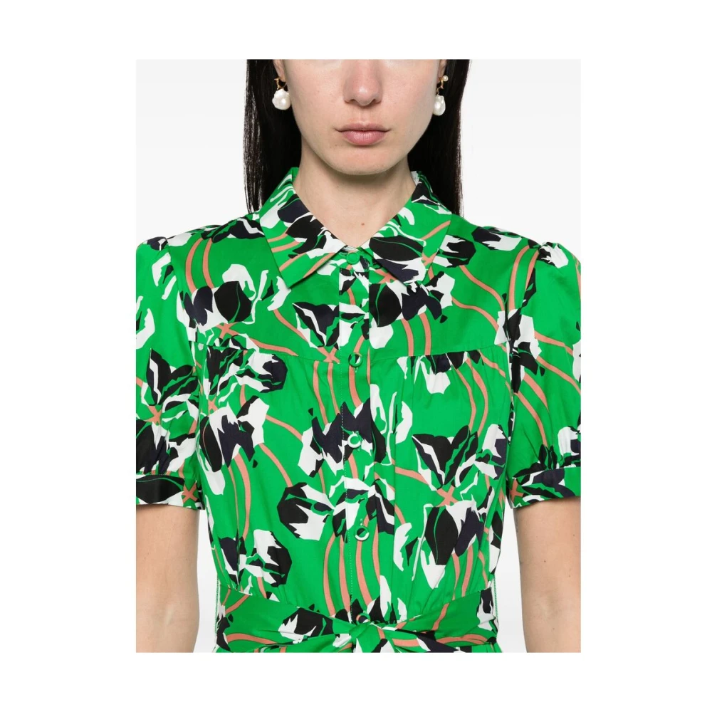 Diane Von Furstenberg Groene Gerimpelde Jurk met Knoopsluiting Green Dames