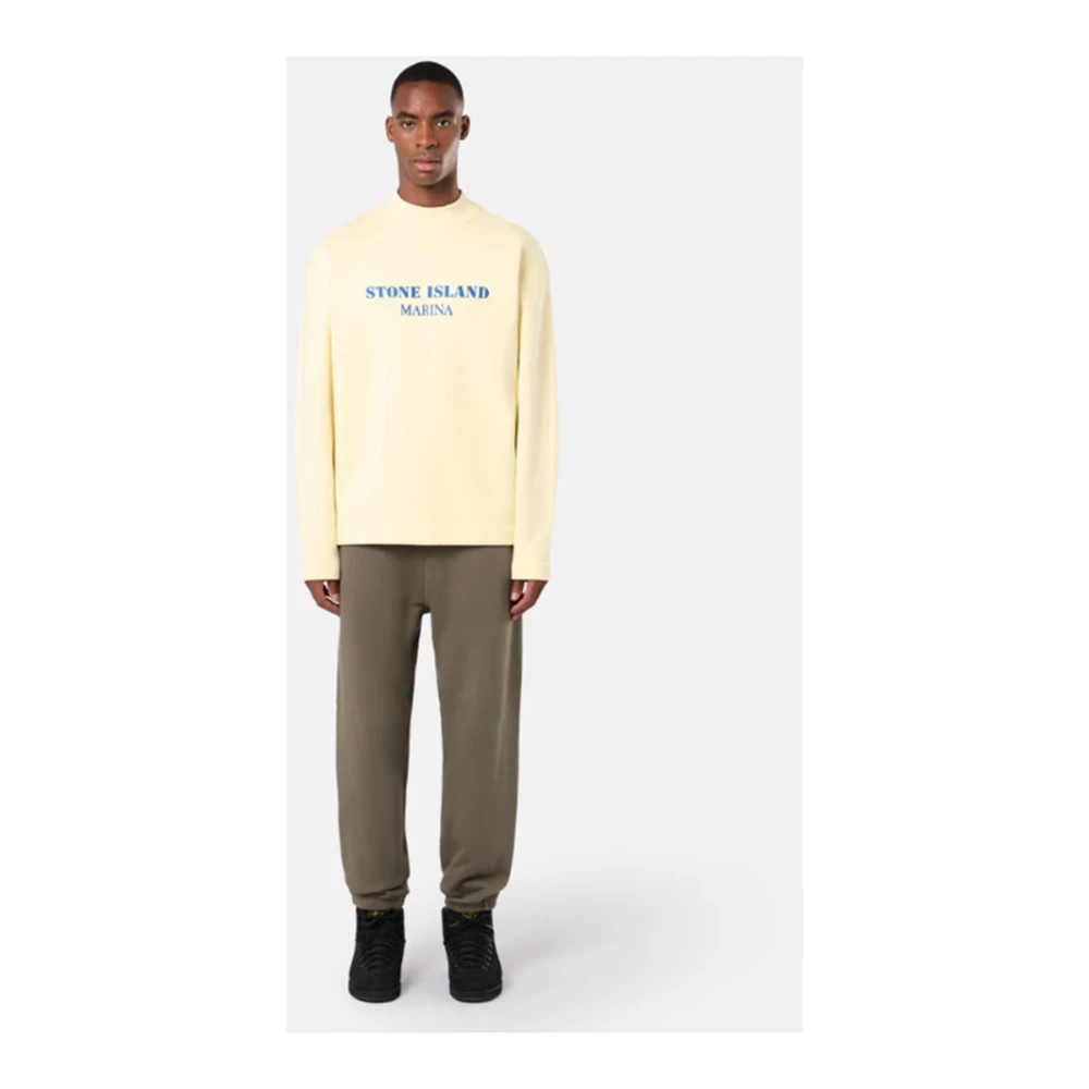 Stone Island Oversized Cotton Fleece Turtleneck Sweater Yellow Heren