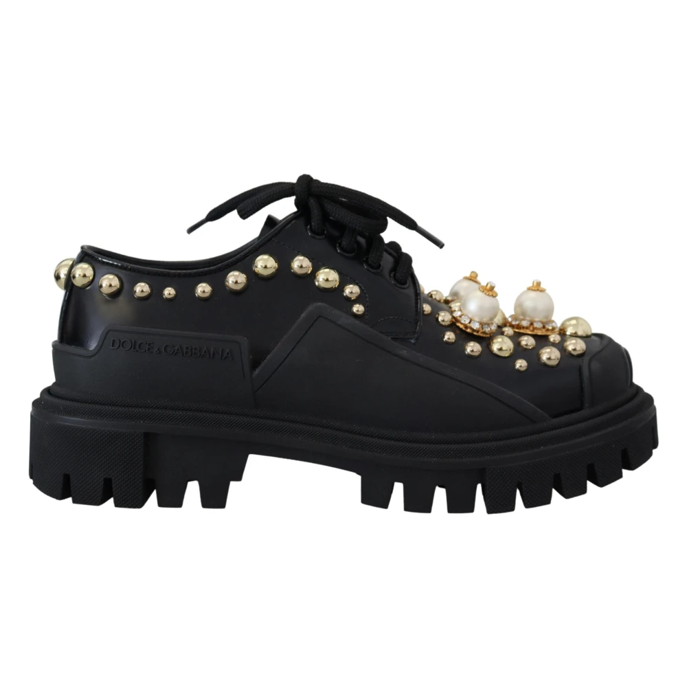 Dolce & Gabbana Black Leather Trekking Derby Shoes - Female - Lace-Up Boots - Black - 2 1/2 Uk - Shoes - Image 3