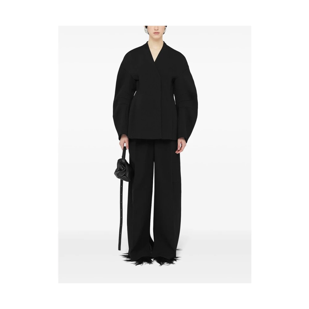 Jil Sander Zwarte Wollen Oversized Jas Black Dames