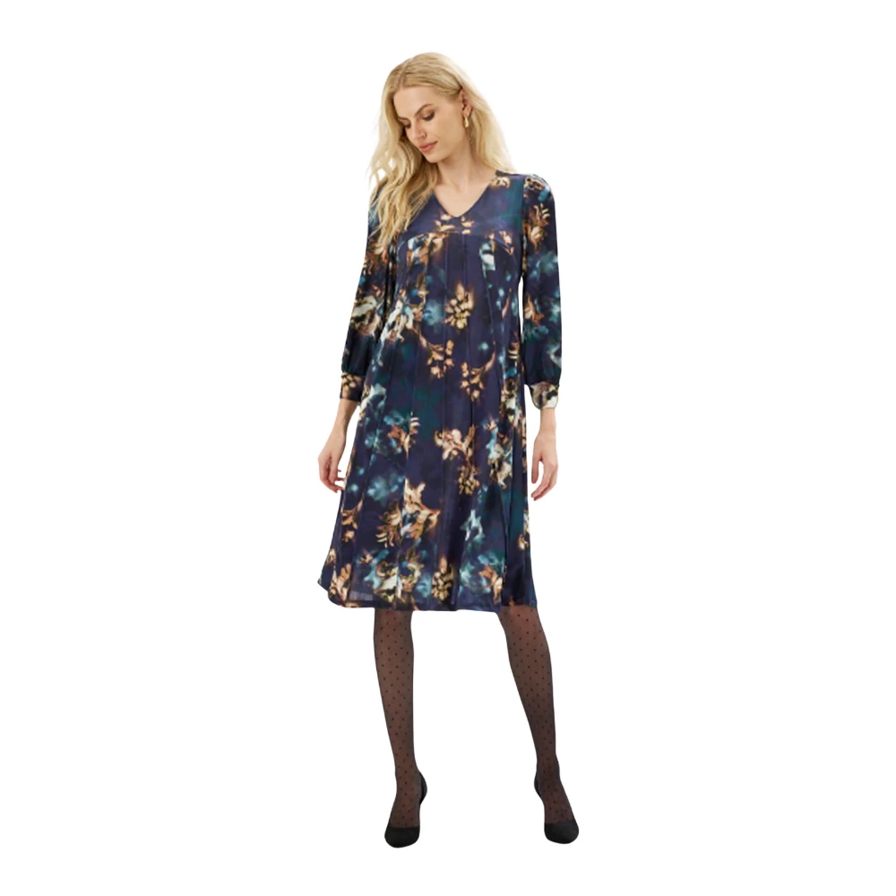 IN Front Blauwe 3 4 Mouwen Jurk met Print Blue Dames
