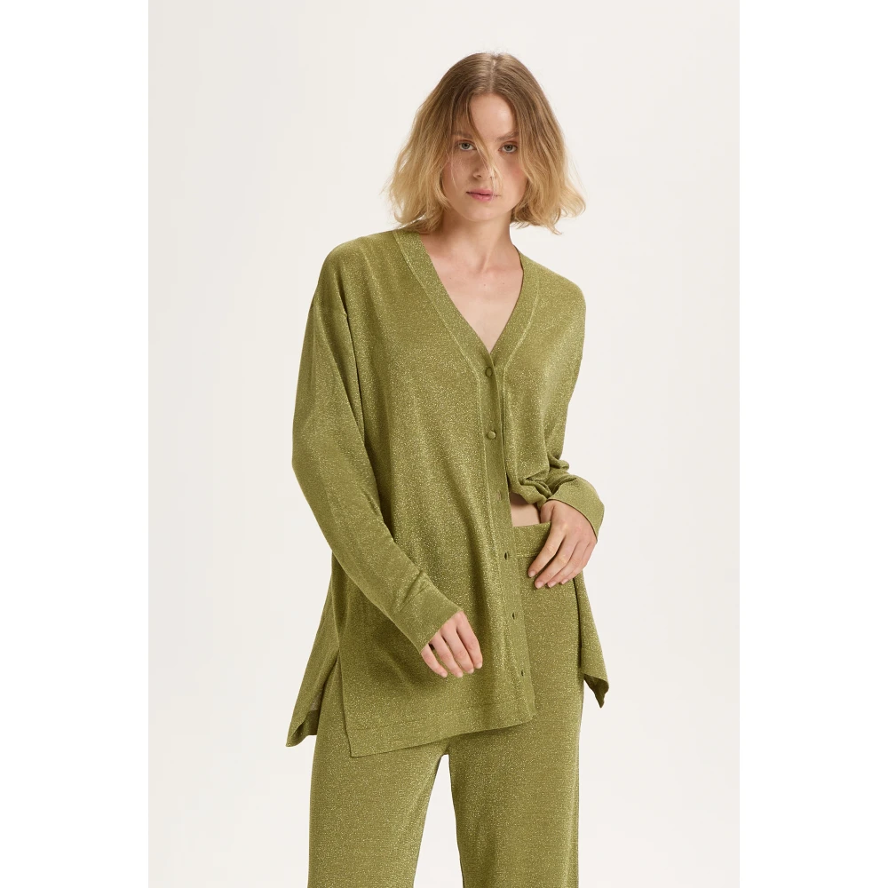 Maliparmi Lurex Cardigan met Shiny Fluid Stijl Green Dames
