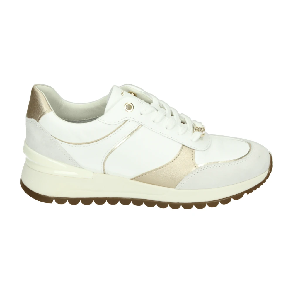 Geox Kvinno Beige Skor Dam, 39 Eu, Sportiga Låga Damskor Vit Mönster