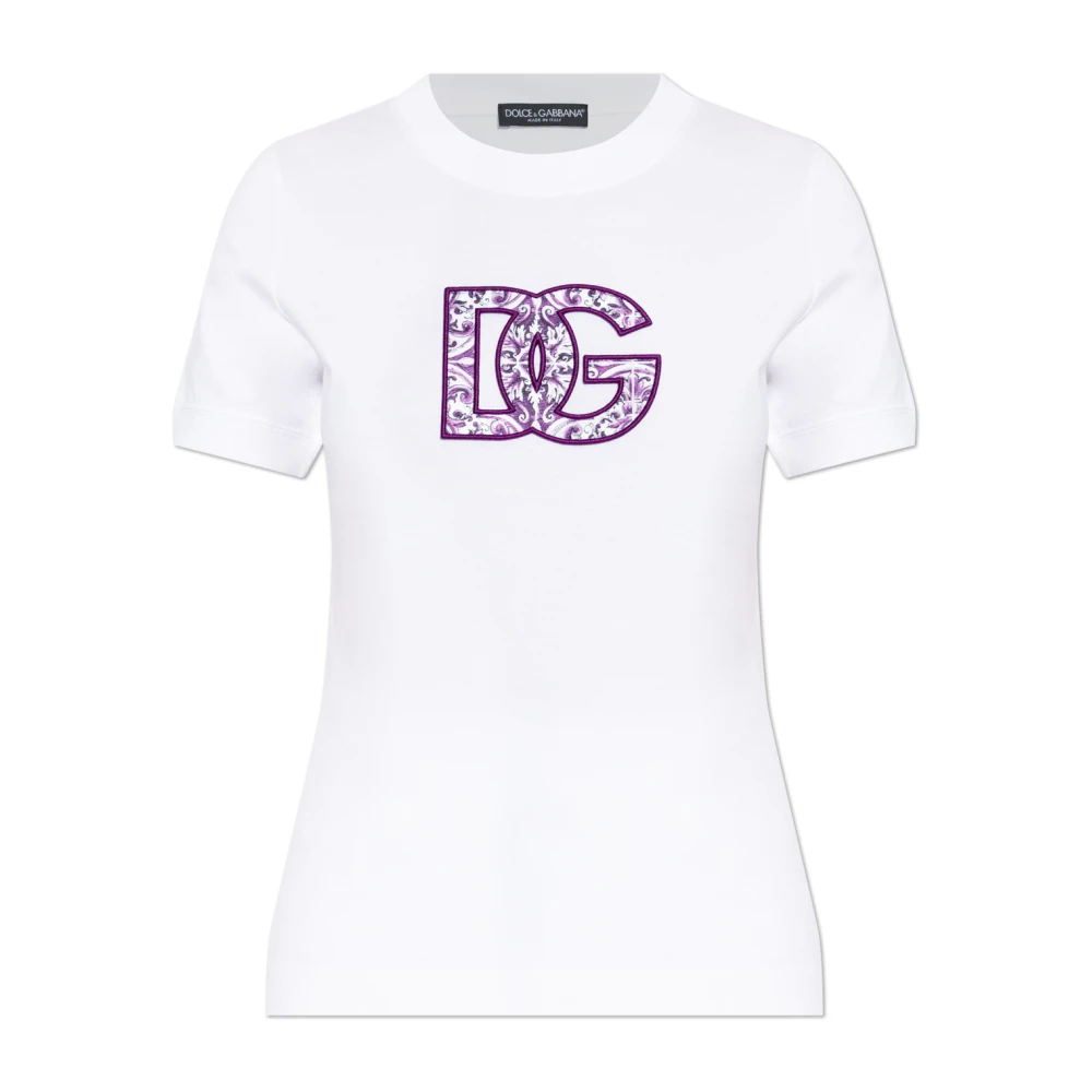 Dolce & Gabbana Women's White T-Shirt With Logo - T-Shirts - S - Tops