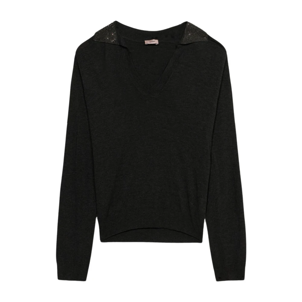 Oltre Vrouw Grijs Truien & Vesten Dames, S, Polyester, Trui Met Versierde Kraag