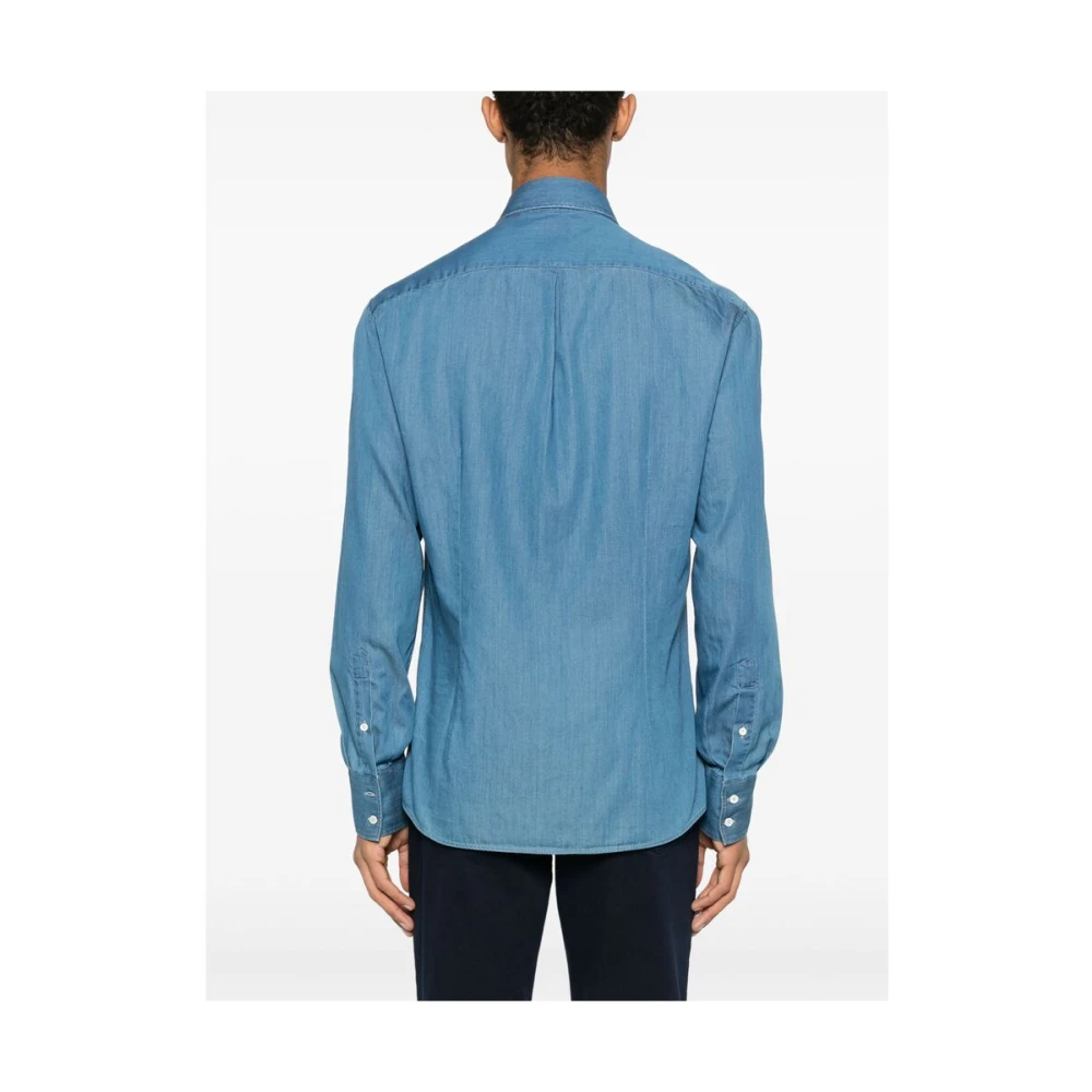 BRUNELLO CUCINELLI Blauw Katoenen Chambray Overhemd Met Kraag Blue Heren