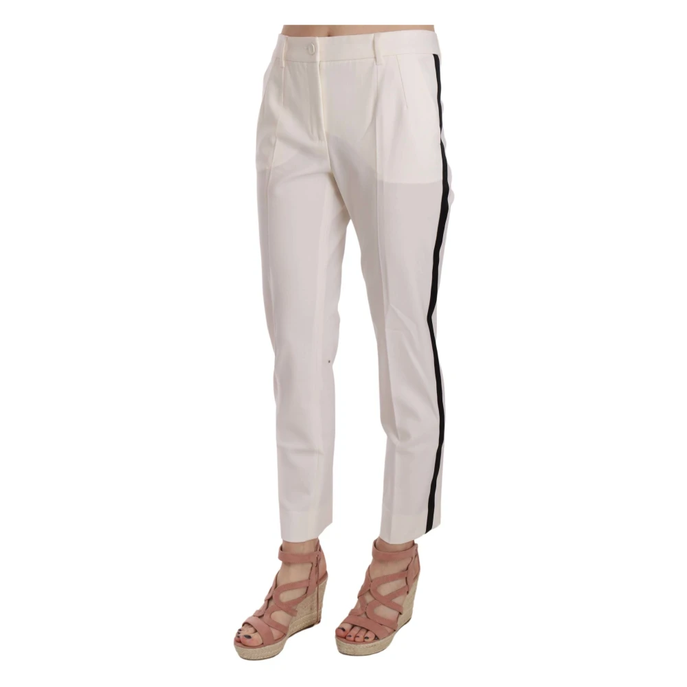 Dolce & Gabbana Elegante Gestreepte Wolkegelbroek White Dames