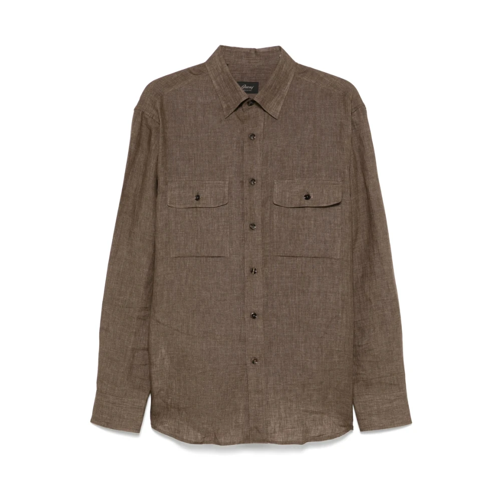 Brioni Bruine knoopshirt met zakken Brown Heren