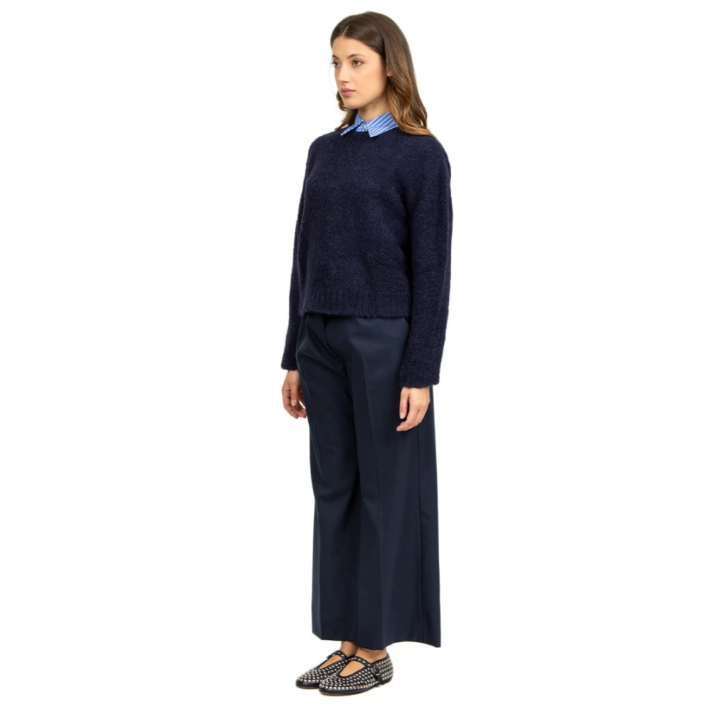 Tela Blauwe Alpaca Trui Ronde Hals Blue Dames