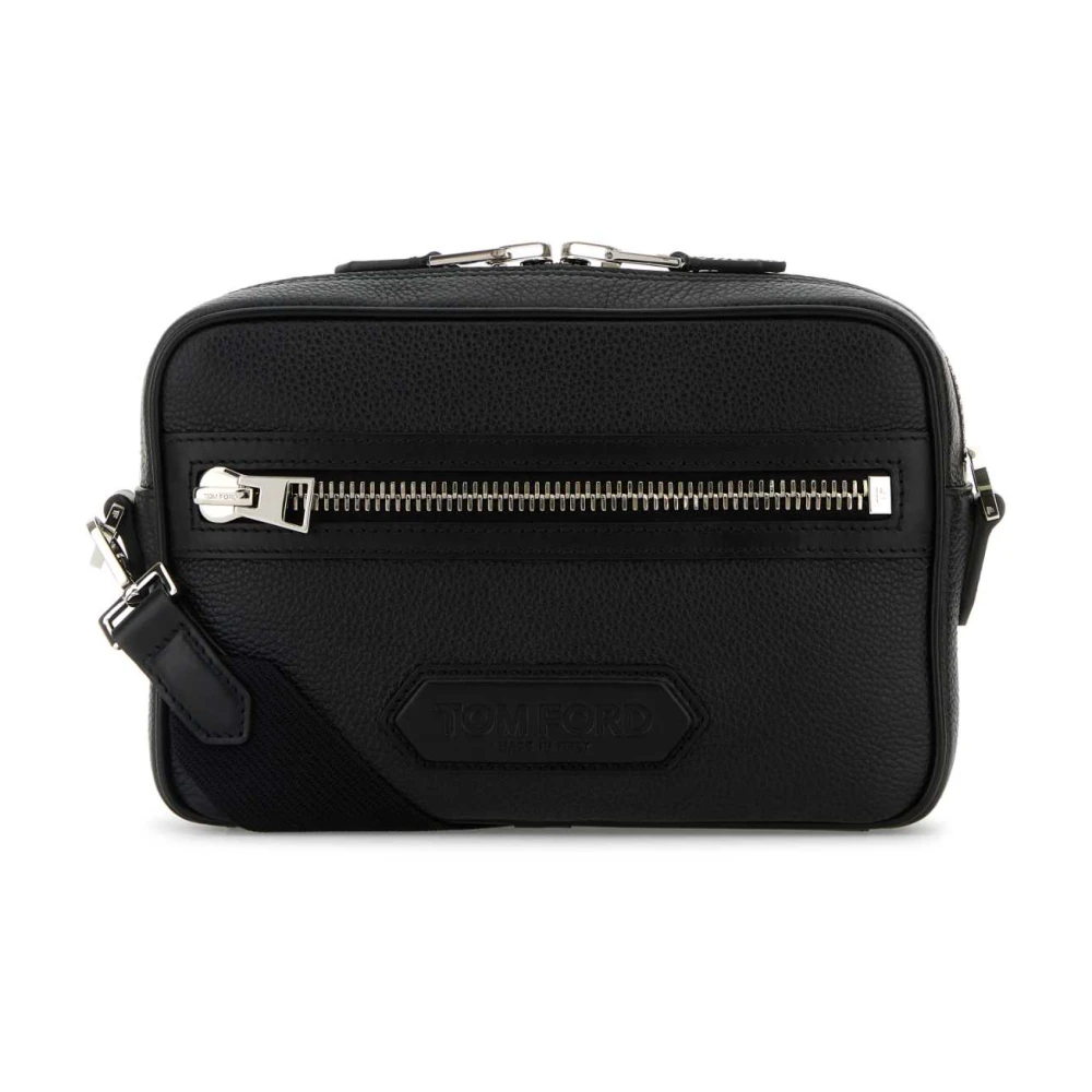 Tom Ford Men's Black Leather Messenger Crossbody Bag