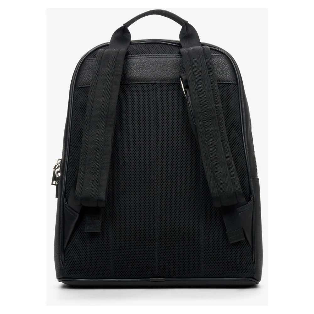 Estro Heren Zwarte Rugzak gemaakt van Echt Leer met Zilveren Details Er00111675 Black Heren