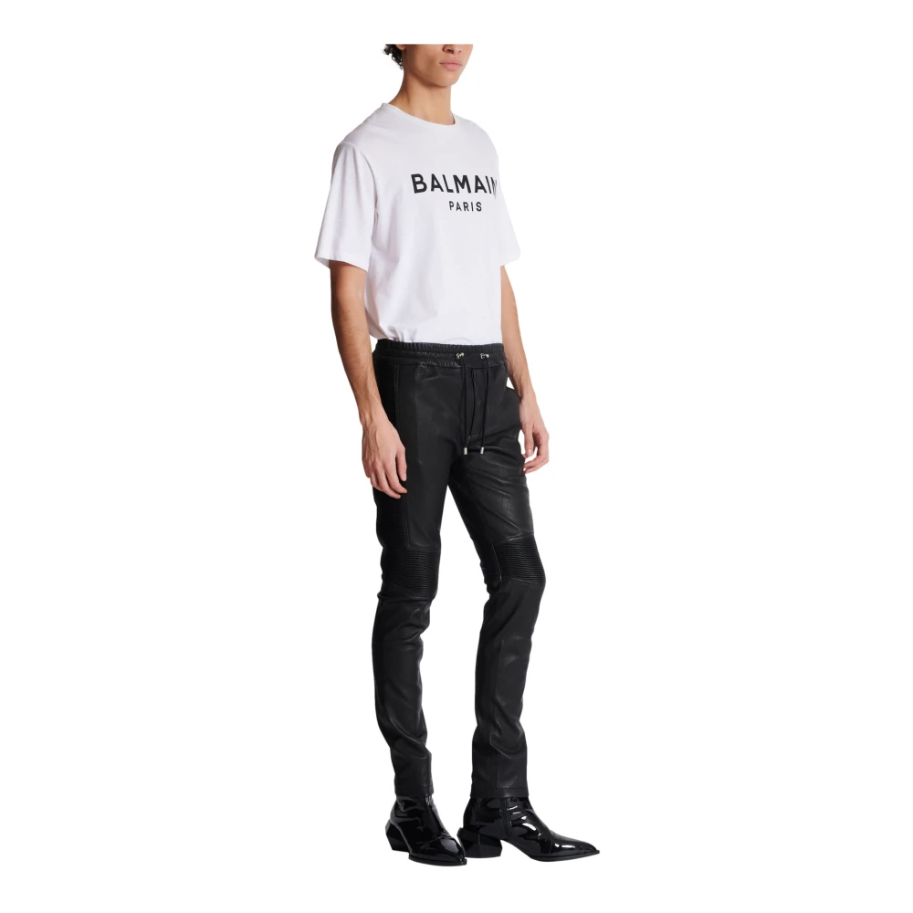 Balmain Leren motorbroek Black Heren