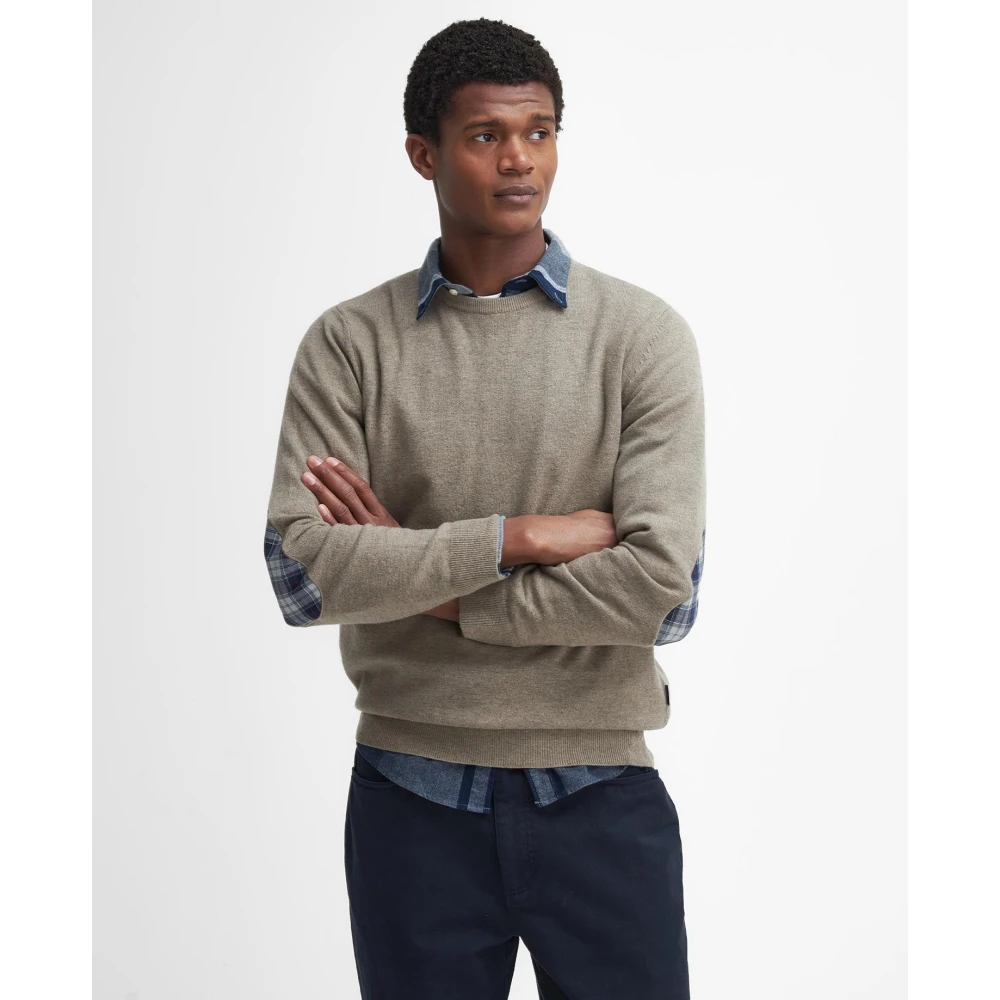 Barbour Tartan Elleboog Patch Crewneck Sweaters Beige Heren
