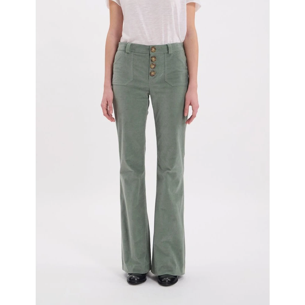 Ines De La Fressange Paris Charlotte broek in amandelgroen glad fluweel Green Dames