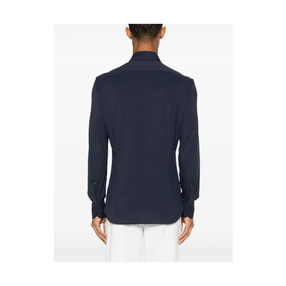 Mazzarelli Navy Blue Button-Up Shirt Blue Heren