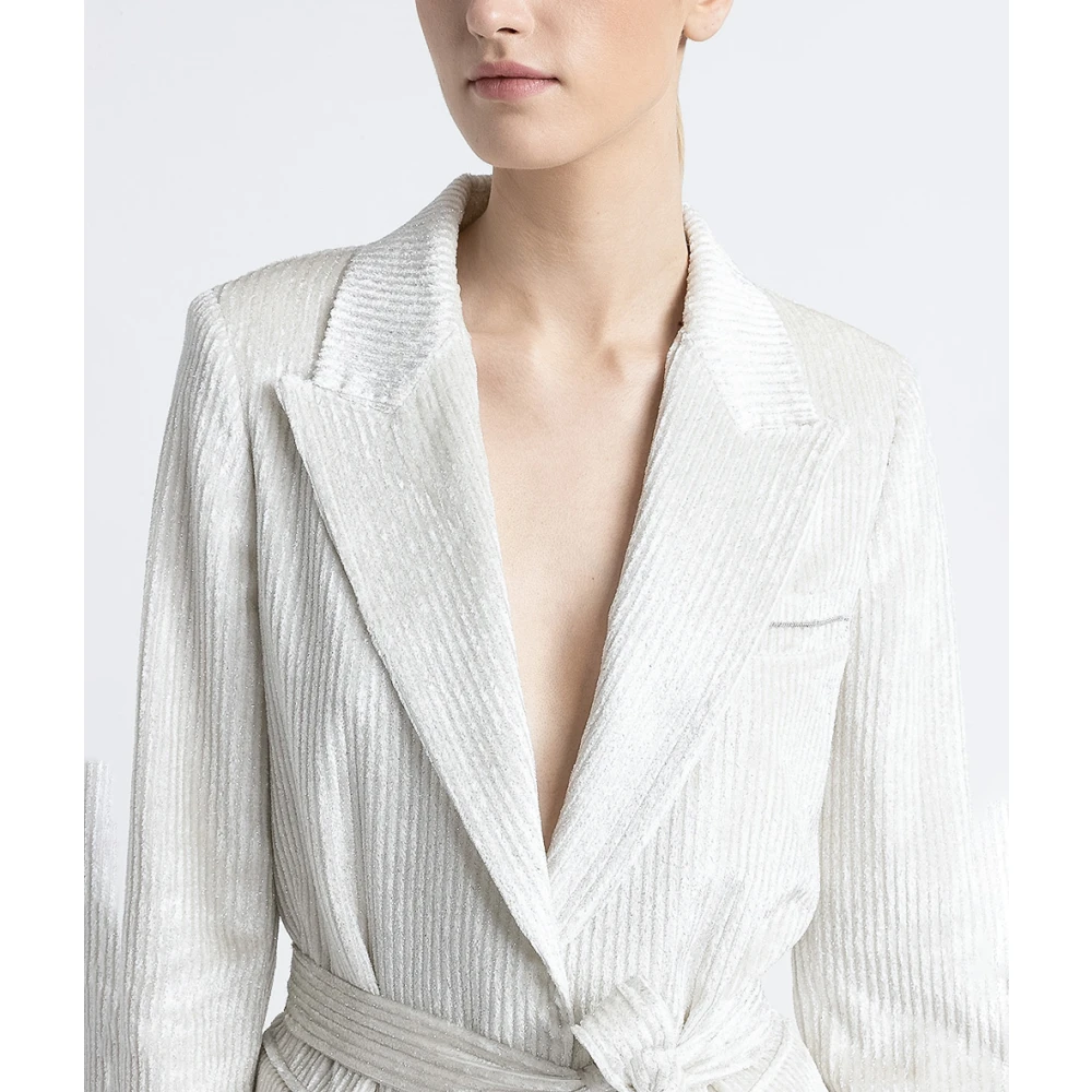 PESERICO Vloeibare ribfluwelen single-breasted blazer White Dames