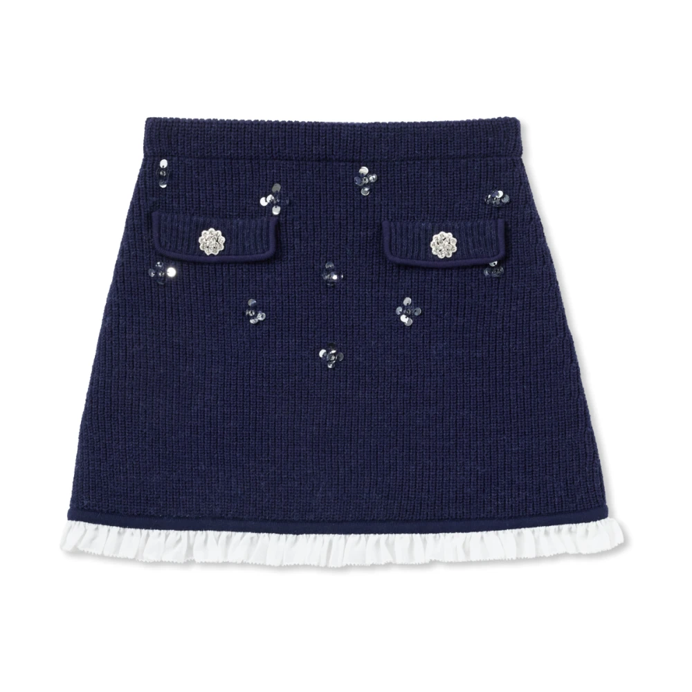Self Portrait Unisex Blue Skirt With Sequin Appliqués