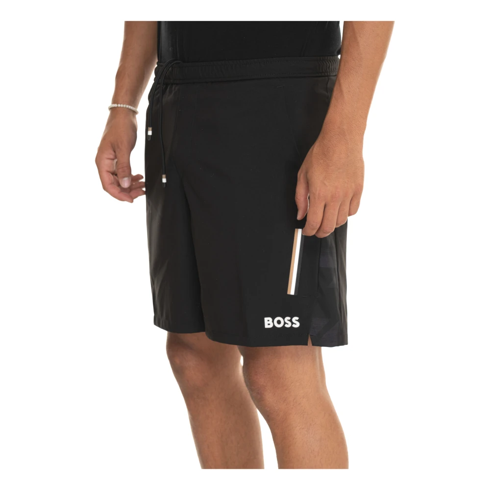 Boss Drawstring Shorts met Zijlogo Black Heren