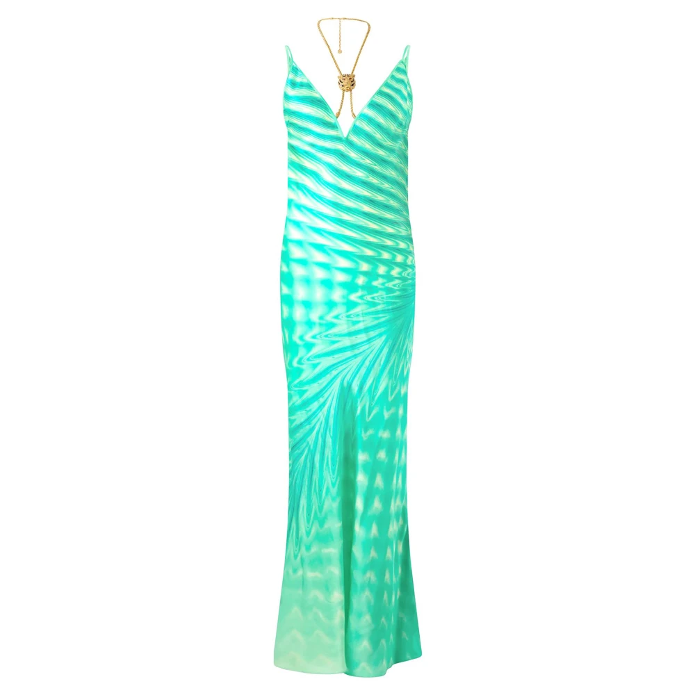 Roberto Cavalli Groene Ocean Wave Maxi Jurk Green Dames