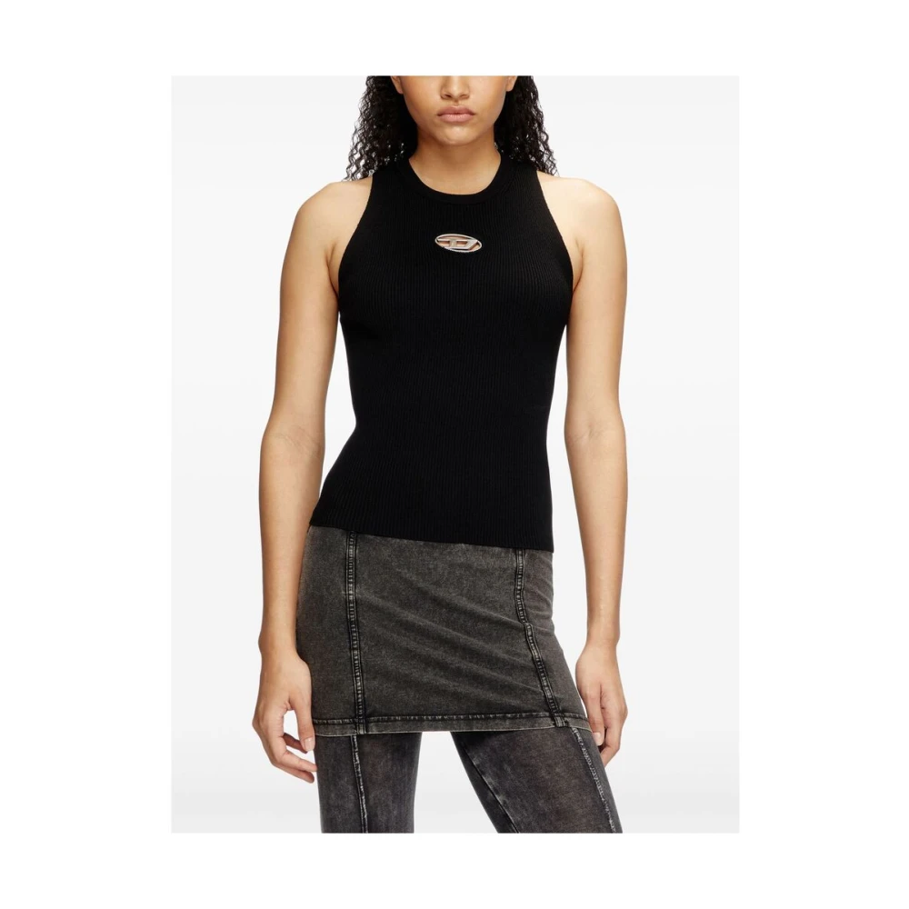 Diesel Zwarte Geribbelde Crew Neck Mouwloze Sweater Black Dames