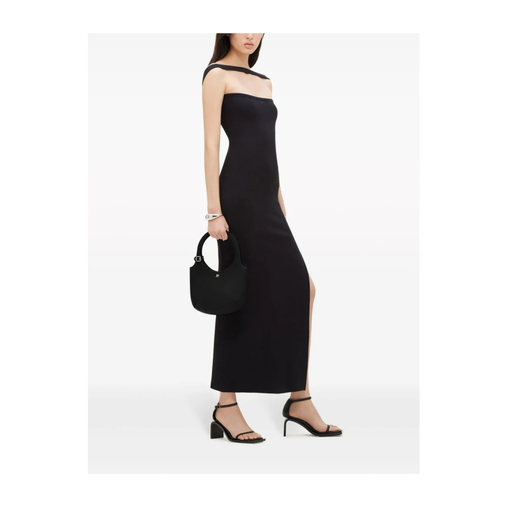 Courrèges Zwarte leren handtas met metalen logo Black Dames