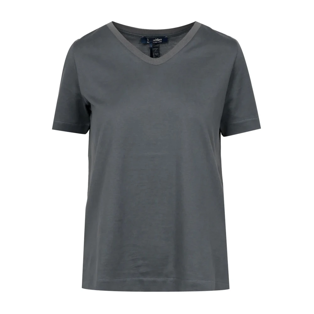 Max Mara Katoenen T-shirt met V-hals en logodetail Gray Dames