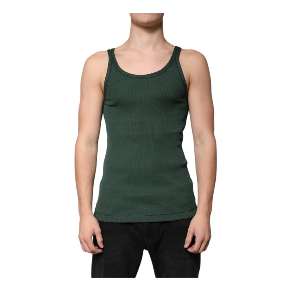 Dolce & Gabbana Groene Katoenen Tanktop met Logo Green Heren