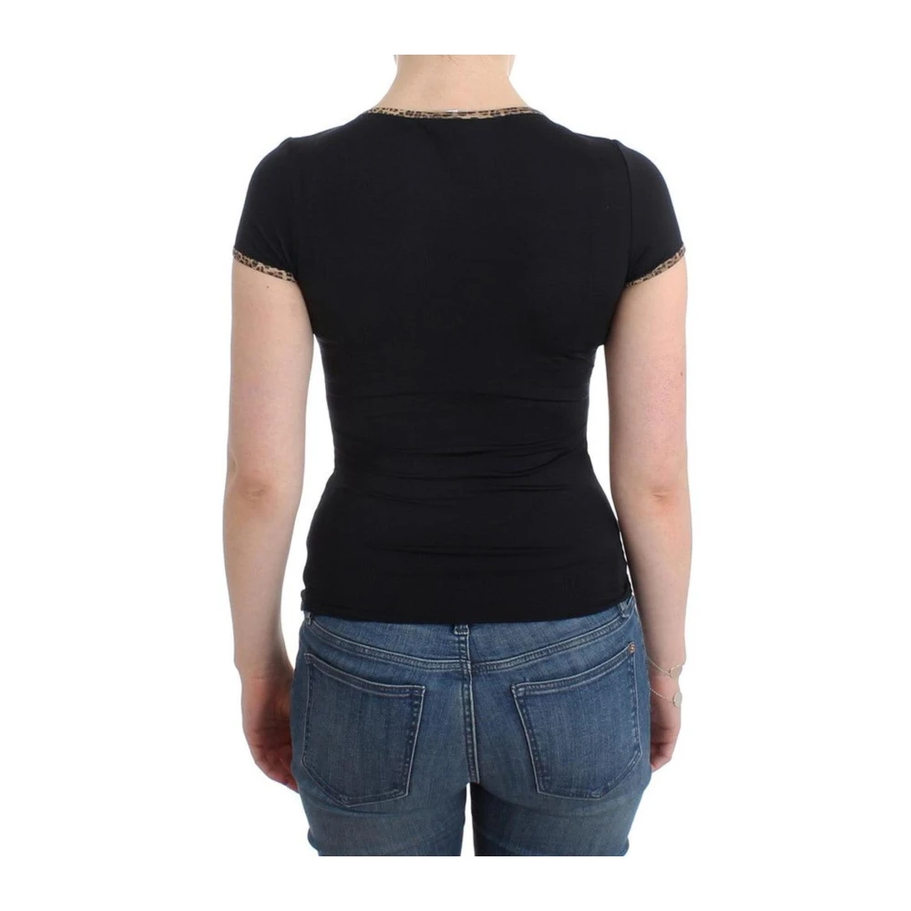 Roberto Cavalli T-shirt met luipaardprint en ronde hals Black Dames
