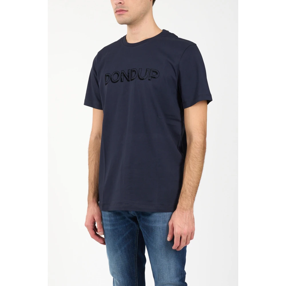 Dondup Jersey T-shirt met voorlogo in flock Blue Heren