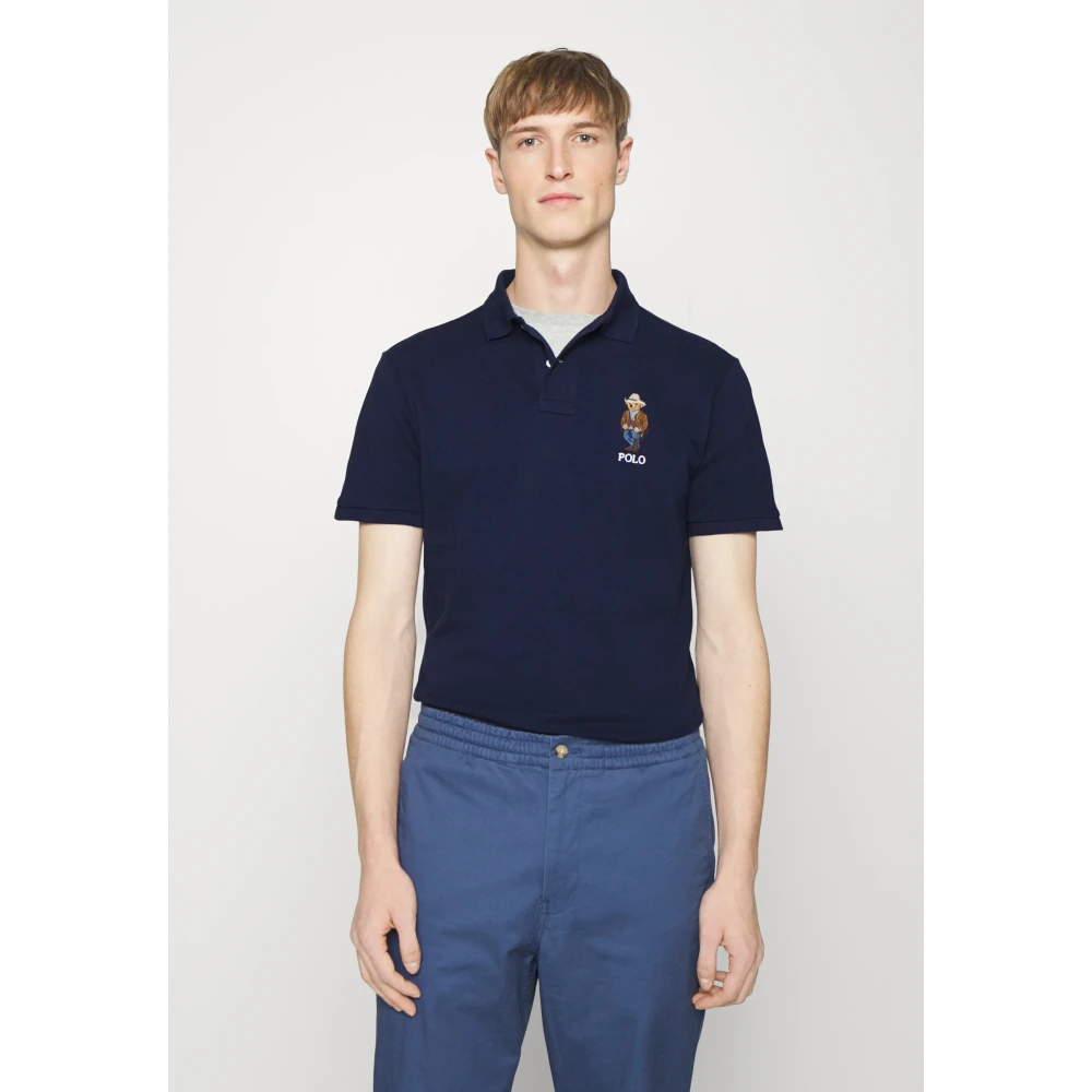 Polo Ralph Lauren Geborduurde Cowboy Bear Navy Polo Shirt Blue Heren