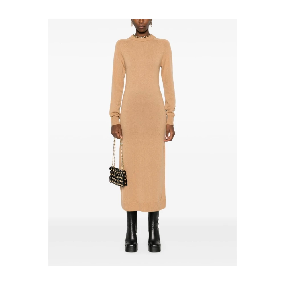 Paco Rabanne Elegante Gebreide Wol Kasjmier Jurk Brown Dames