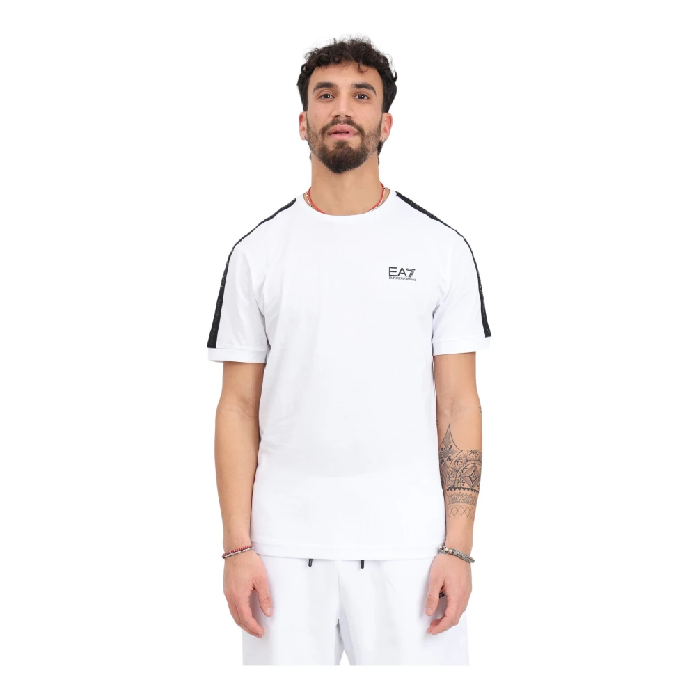Emporio Armani EA7 Korte Mouw T-shirt met Logo Tape White Heren