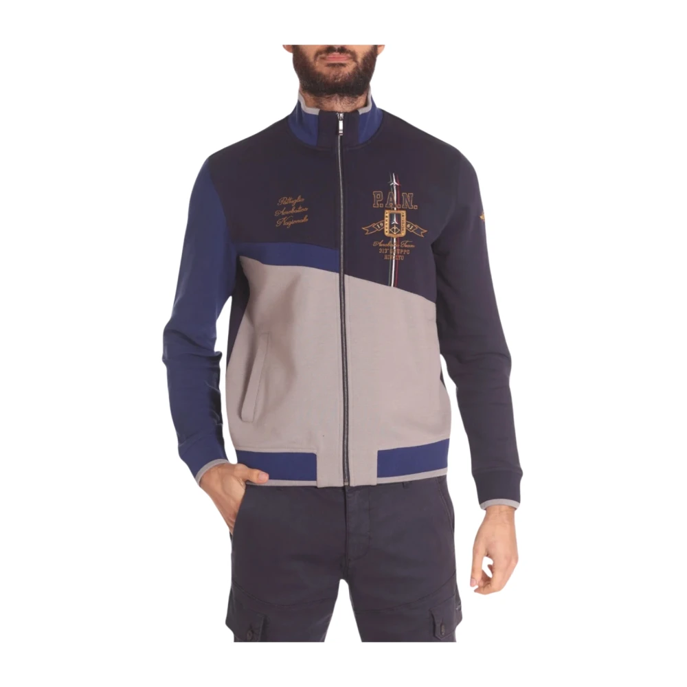 Aeronautica militare Kleurrijke Katoenen Sweatshirt met Gouden Borduursel Blue Heren