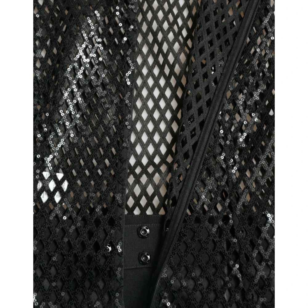 Dolce & Gabbana Zwart Paillet Avondjurk met Mesh Bovenlijf Black Dames
