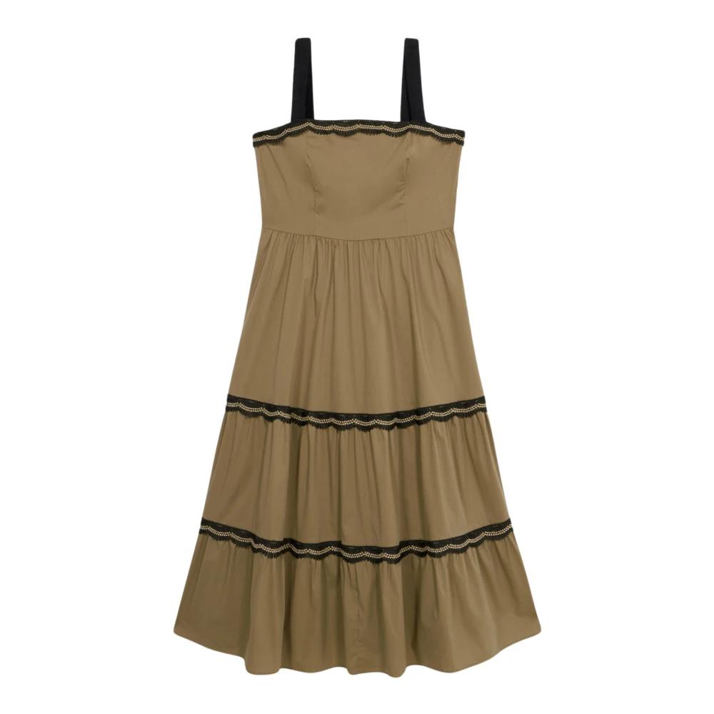 Oltre Lange Jurk met Macramé Details Green Dames